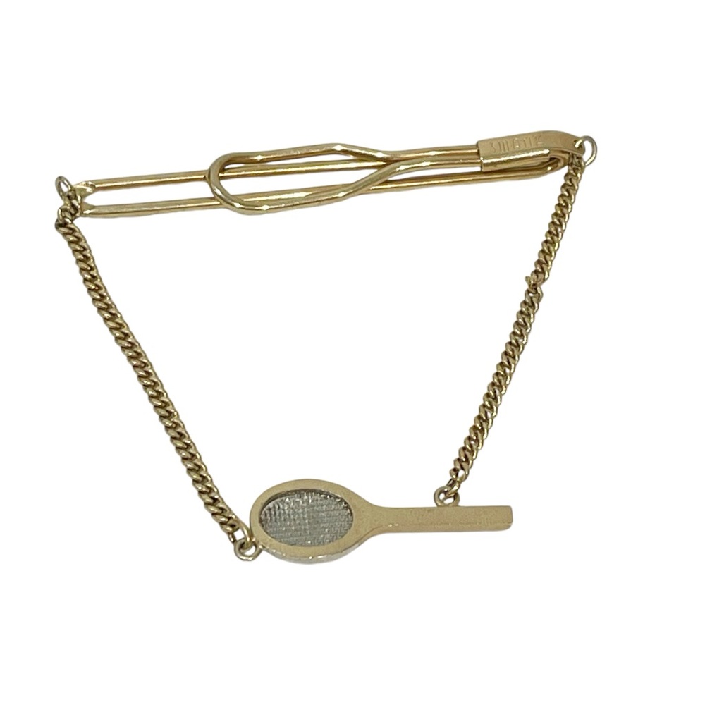 Vintage Swank Gold Tone Tennis Racket Racquet Tie Clip